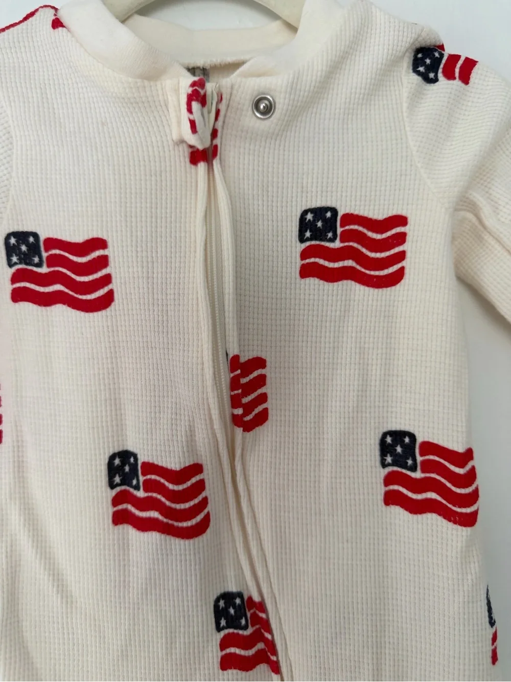 Carters Cream Baby One-Piece Footed Pajamas with Red Flag Print size 9m